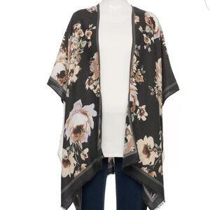 Nine West Floral Kimono Top - Black and Cream